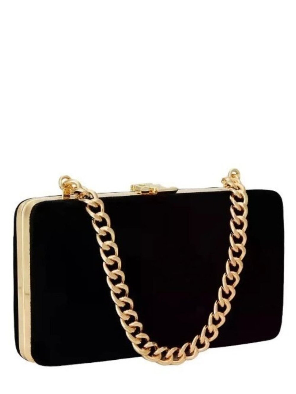 RALPH LAUREN velvet gold chain women's top handle bag clutch + Dust bag -Black
